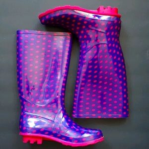 PURPLE & PINK POLKA DOT - Tall Rain Boots - Size 3